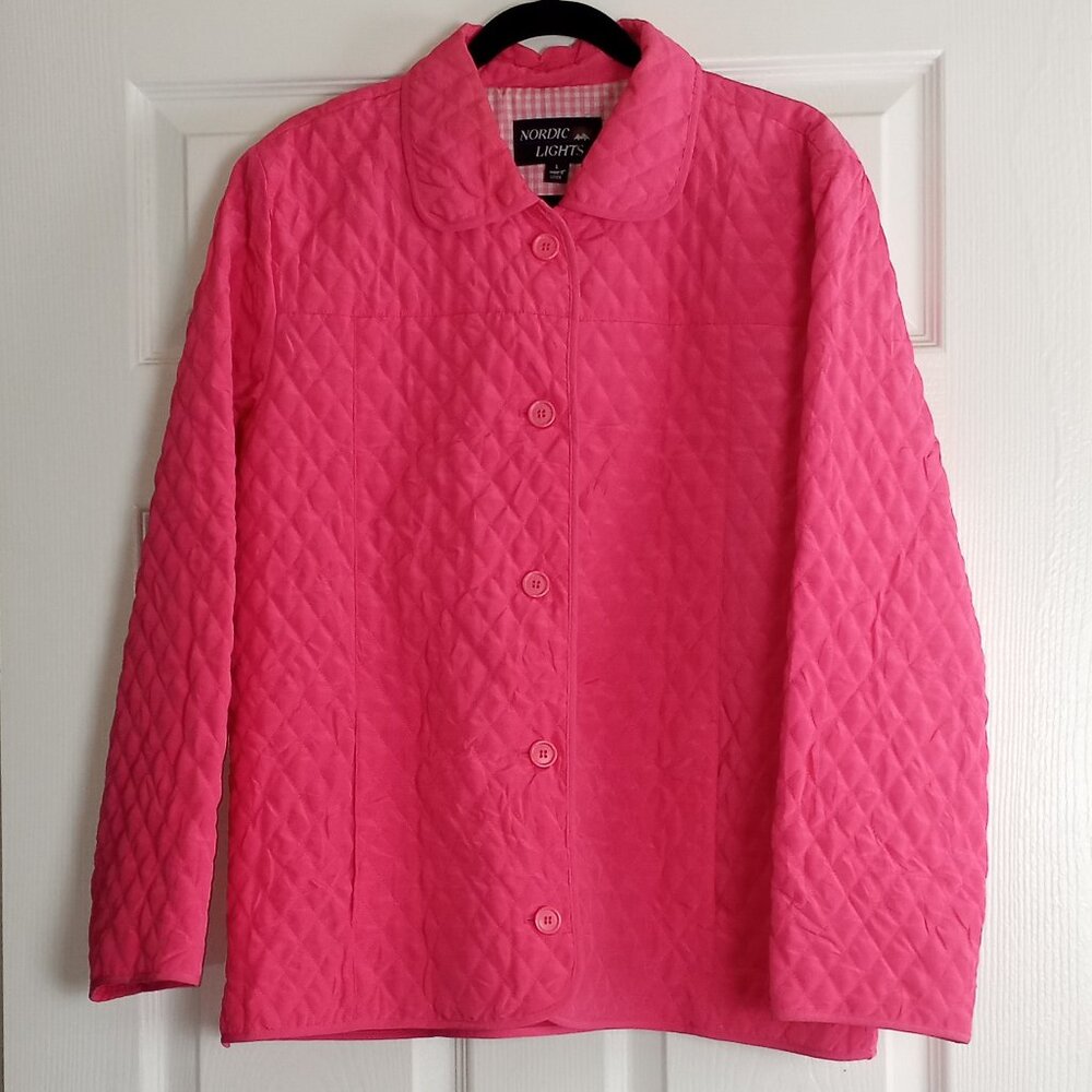 Nordic Light Bubble Gum Pink Button Up Quilted Barn Jacket